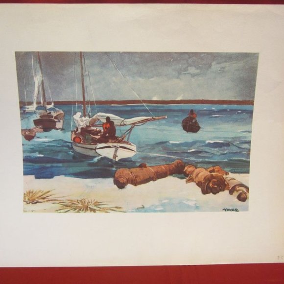 VTG 50'S WINSLOW HOMER PRINT "NASSAU" WATERCOLOR ART PRINT - Picture 1 of 4